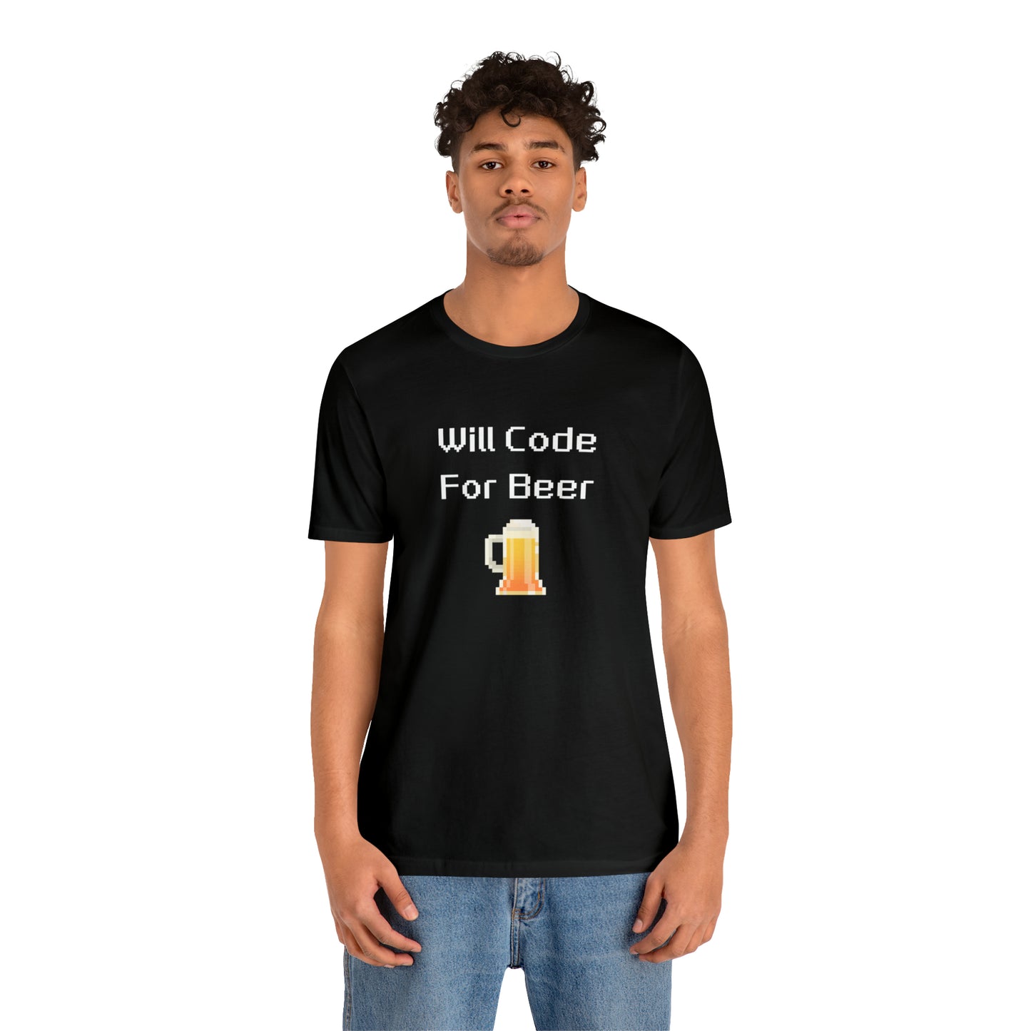 Will Code For Beer T-shirt With 8-bit Beer Graphic - variation 1