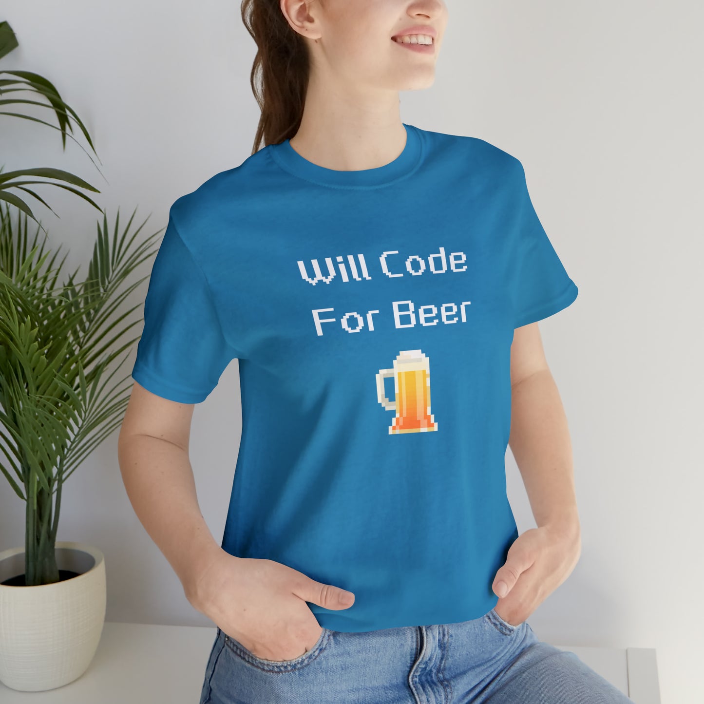 Will Code For Beer T-shirt With 8-bit Beer Graphic - variation 1