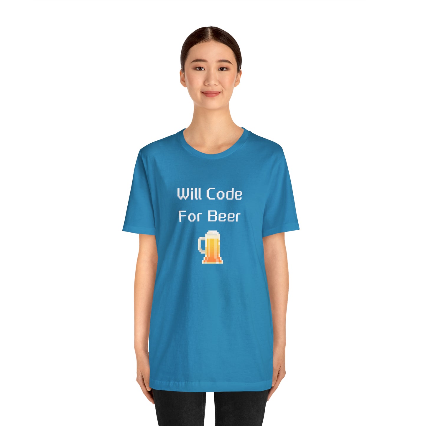 Will Code For Beer T-shirt With 8-bit Beer Graphic - variation 1