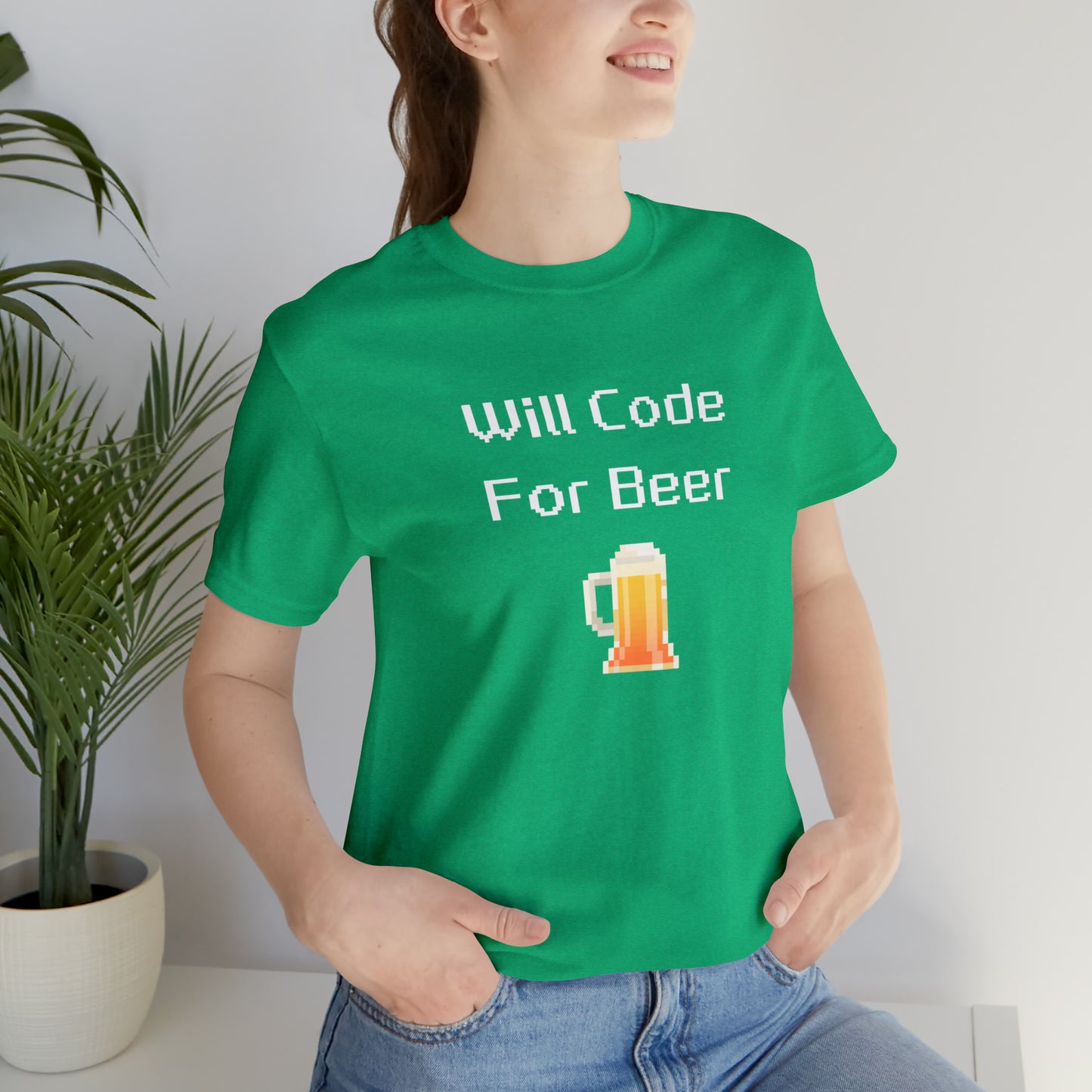Will Code For Beer T-shirt With 8-bit Beer Graphic - variation 1