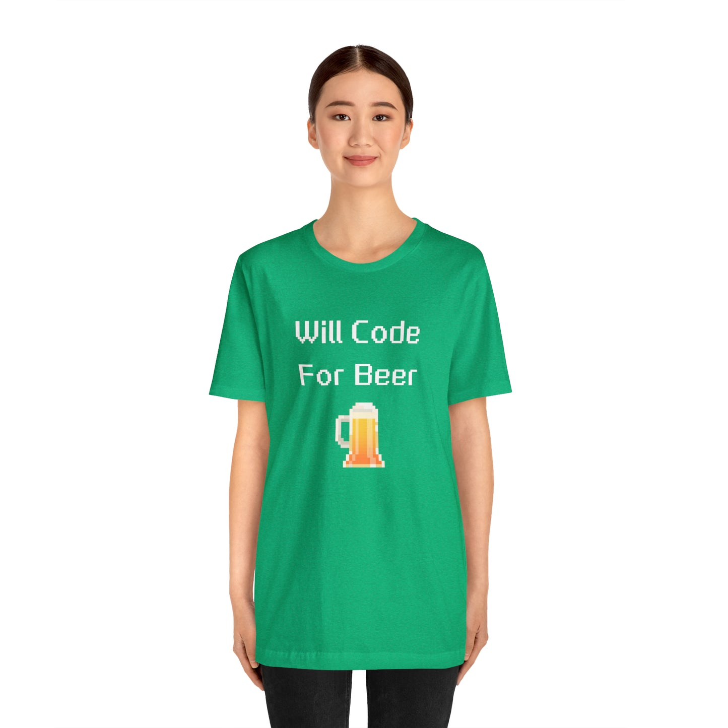Will Code For Beer - 8-Bit Font With Beer Icon | T-Shirt