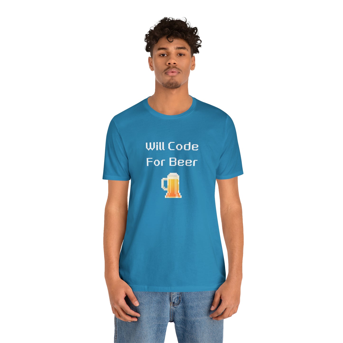 Will Code For Beer T-shirt With 8-bit Beer Graphic - variation 1