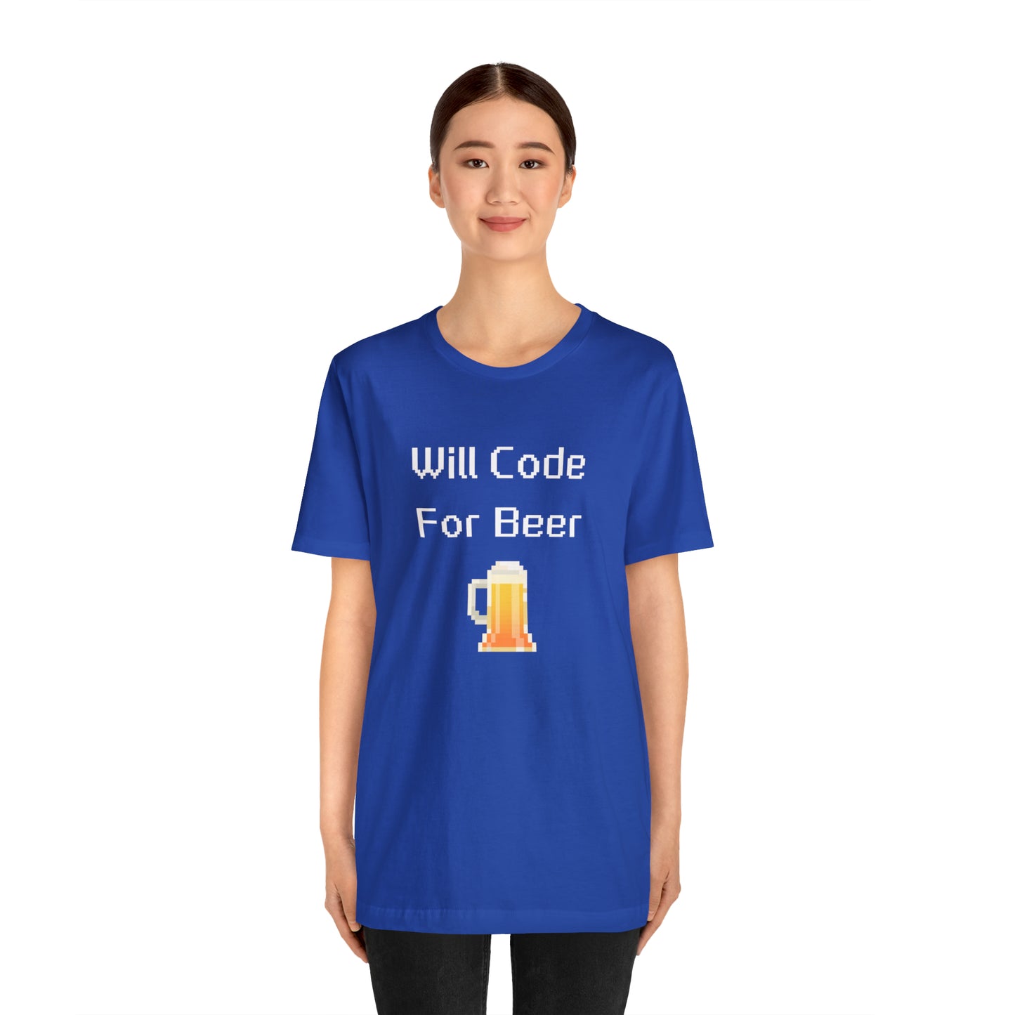 Will Code For Beer - 8-Bit Font With Beer Icon | T-Shirt