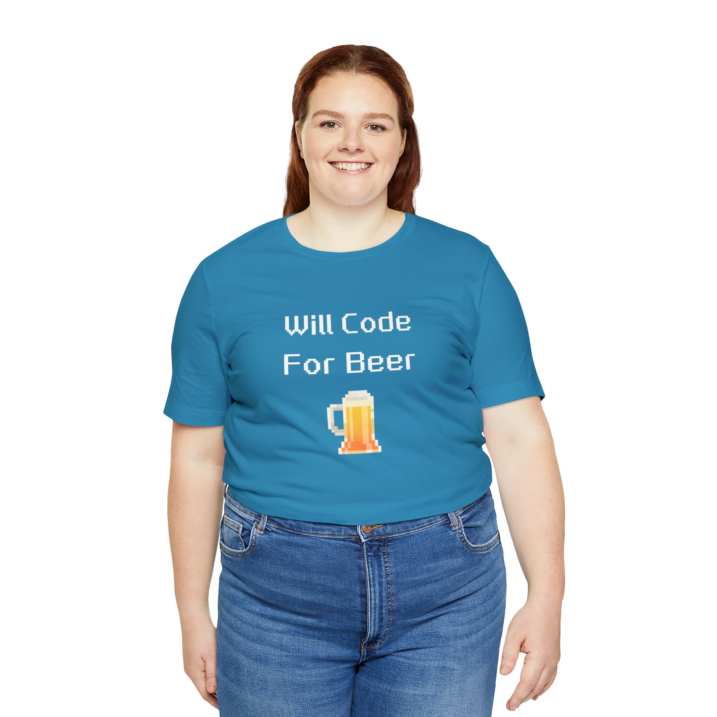 Will Code For Beer T-shirt With 8-bit Beer Graphic - variation 1