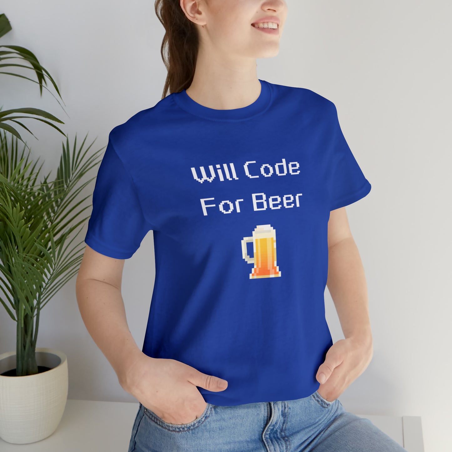 Will Code For Beer T-shirt With 8-bit Beer Graphic - variation 1