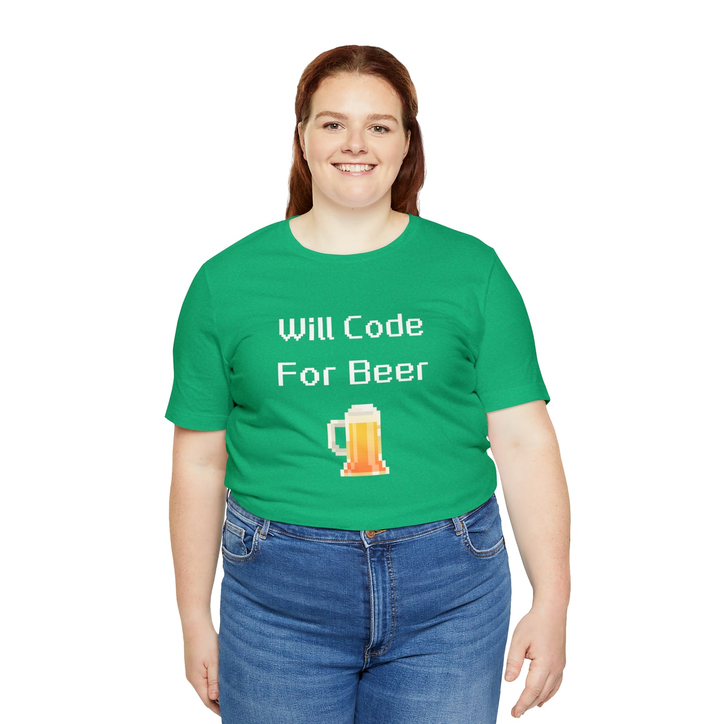 Will Code For Beer - 8-Bit Font With Beer Icon | T-Shirt