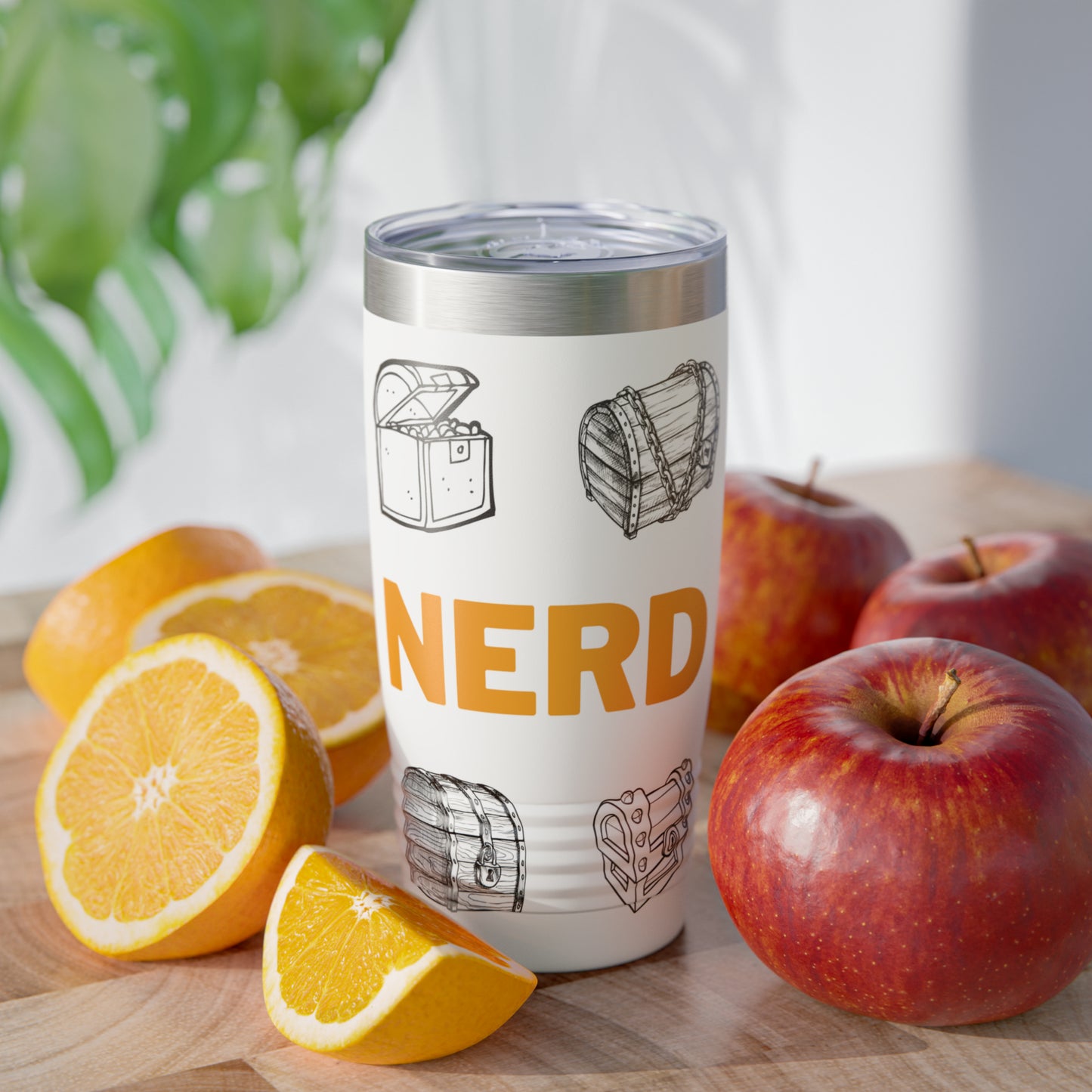Nerd Treasure Chest - Black and White - With Logo - Ringneck Tumbler, 20oz