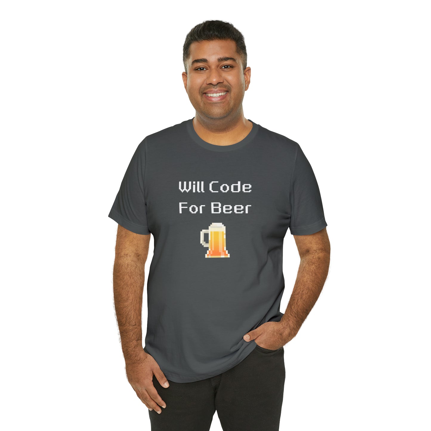 Will Code For Beer T-shirt With 8-bit Beer Graphic - variation 1