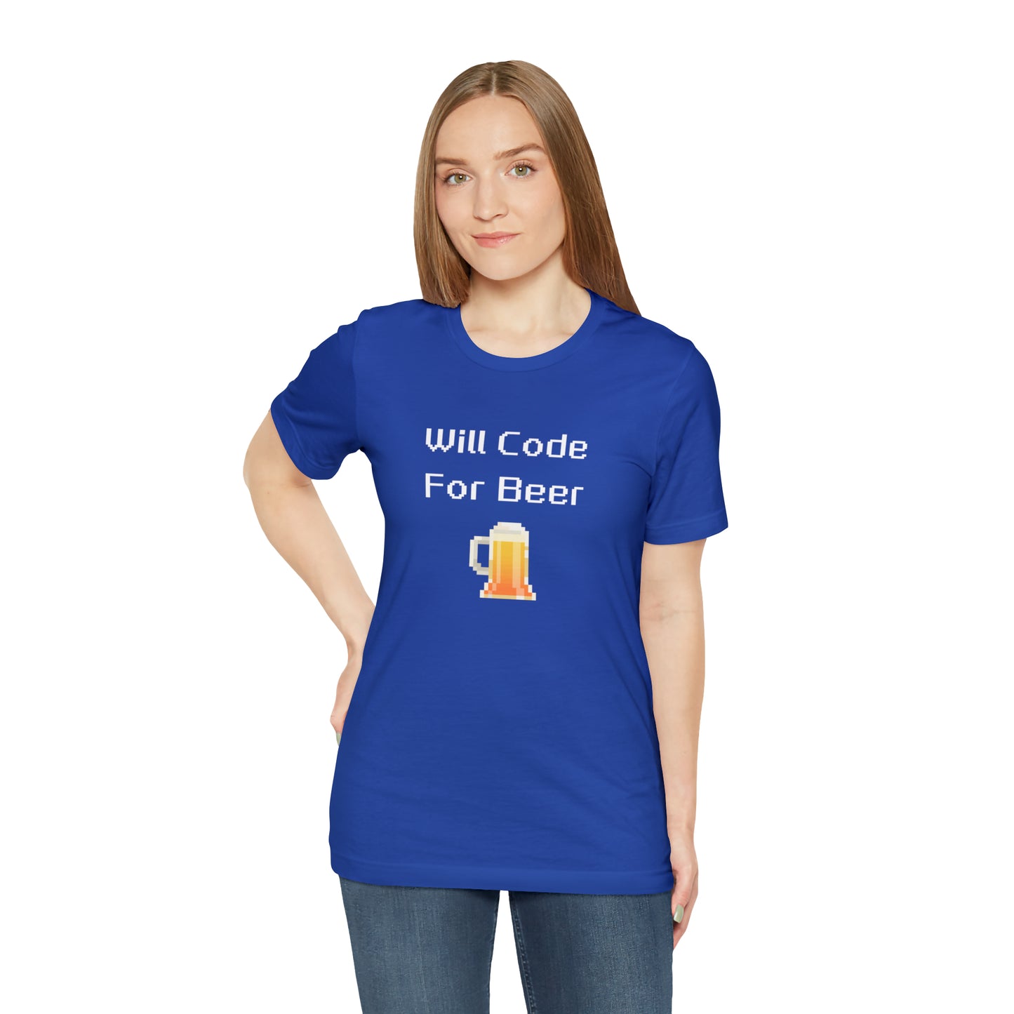 Will Code For Beer T-shirt With 8-bit Beer Graphic - variation 1
