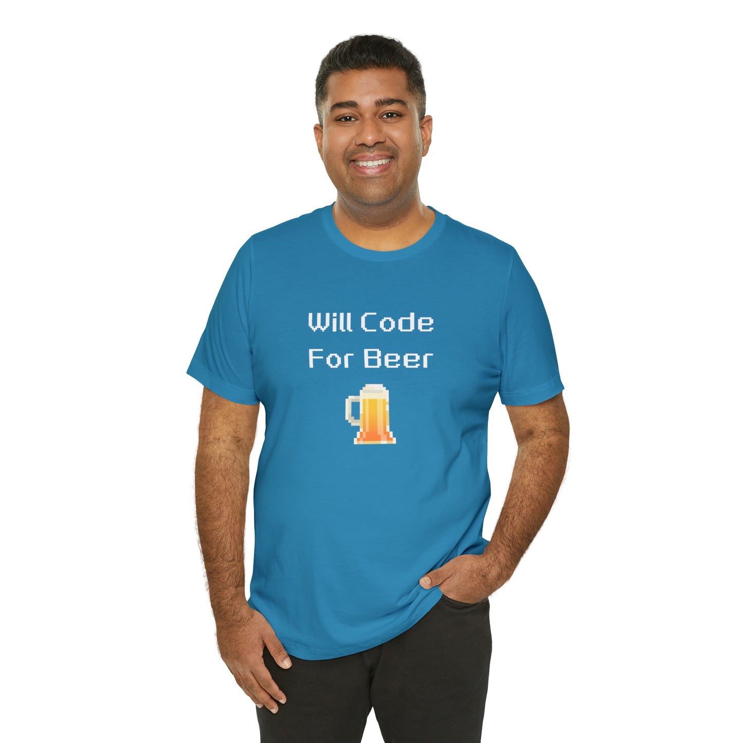 Will Code For Beer T-shirt With 8-bit Beer Graphic - variation 1