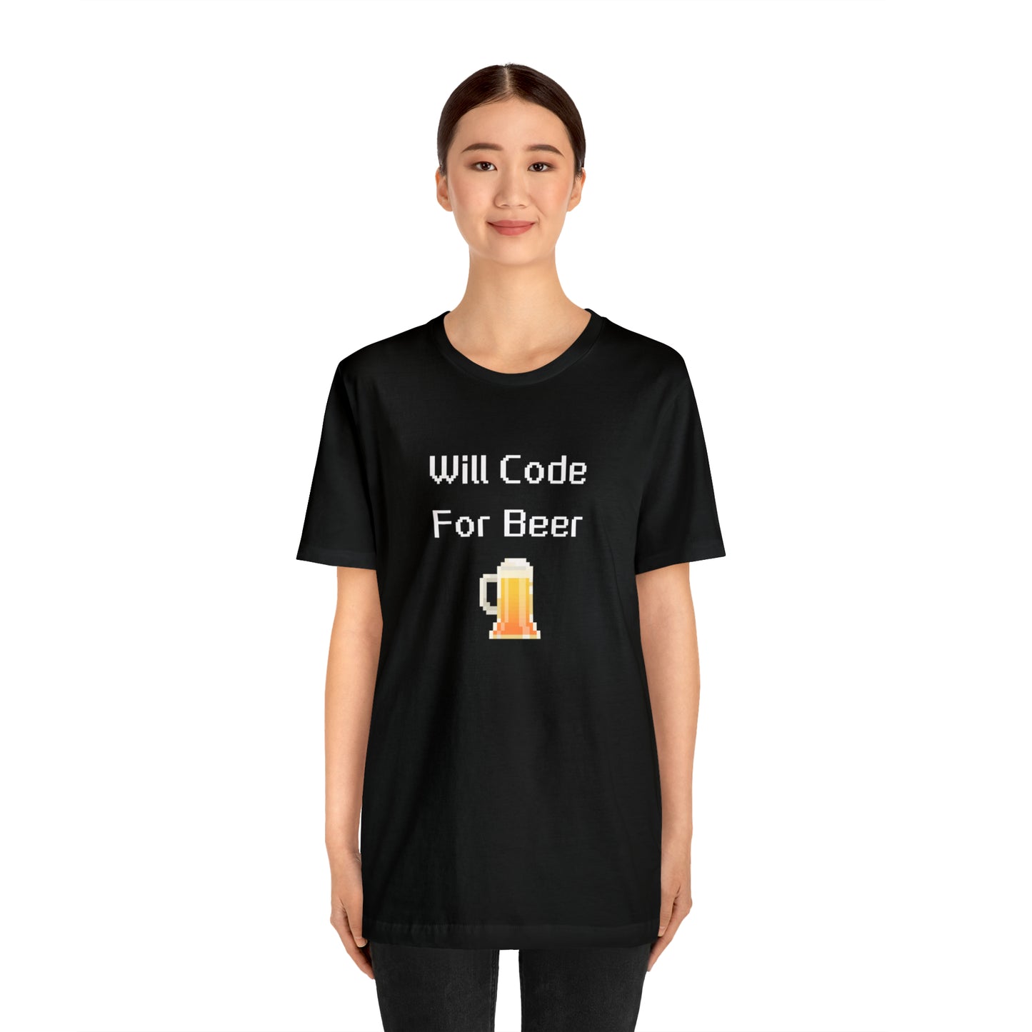 Will Code For Beer T-shirt With 8-bit Beer Graphic - variation 1