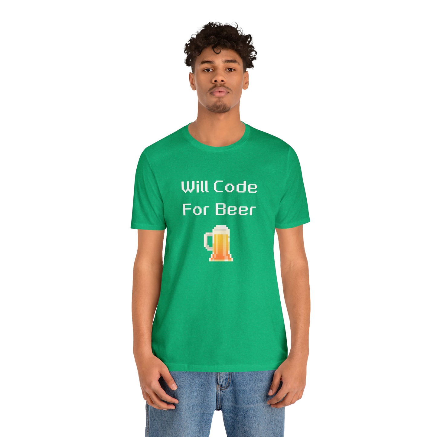 Will Code For Beer - 8-Bit Font With Beer Icon | T-Shirt