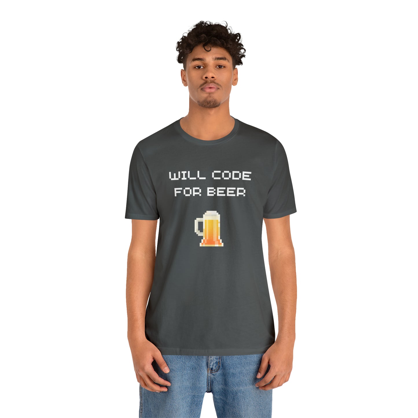 Will Code For Beer T-shirt With 8-bit Beer Graphic - variation 2