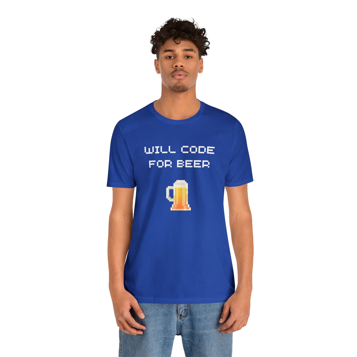 Will Code For Beer T-shirt With 8-bit Beer Graphic - variation 2
