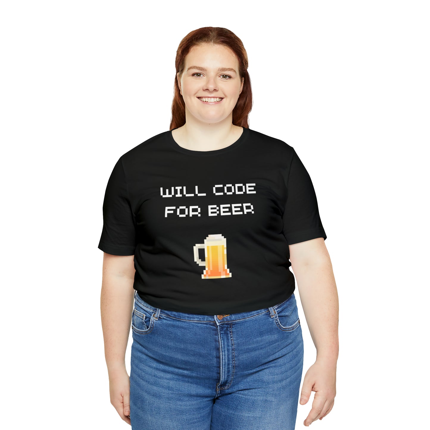 Will Code For Beer T-shirt With 8-bit Beer Graphic - variation 2