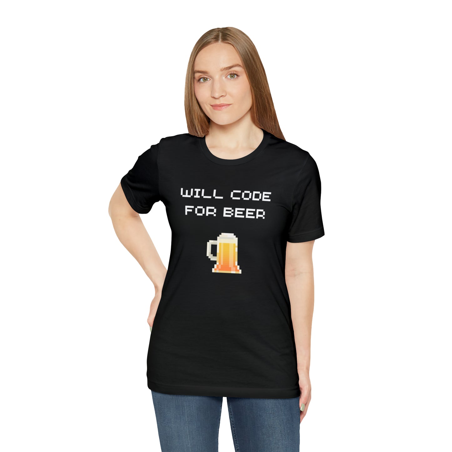 Will Code For Beer T-shirt With 8-bit Beer Graphic - variation 2