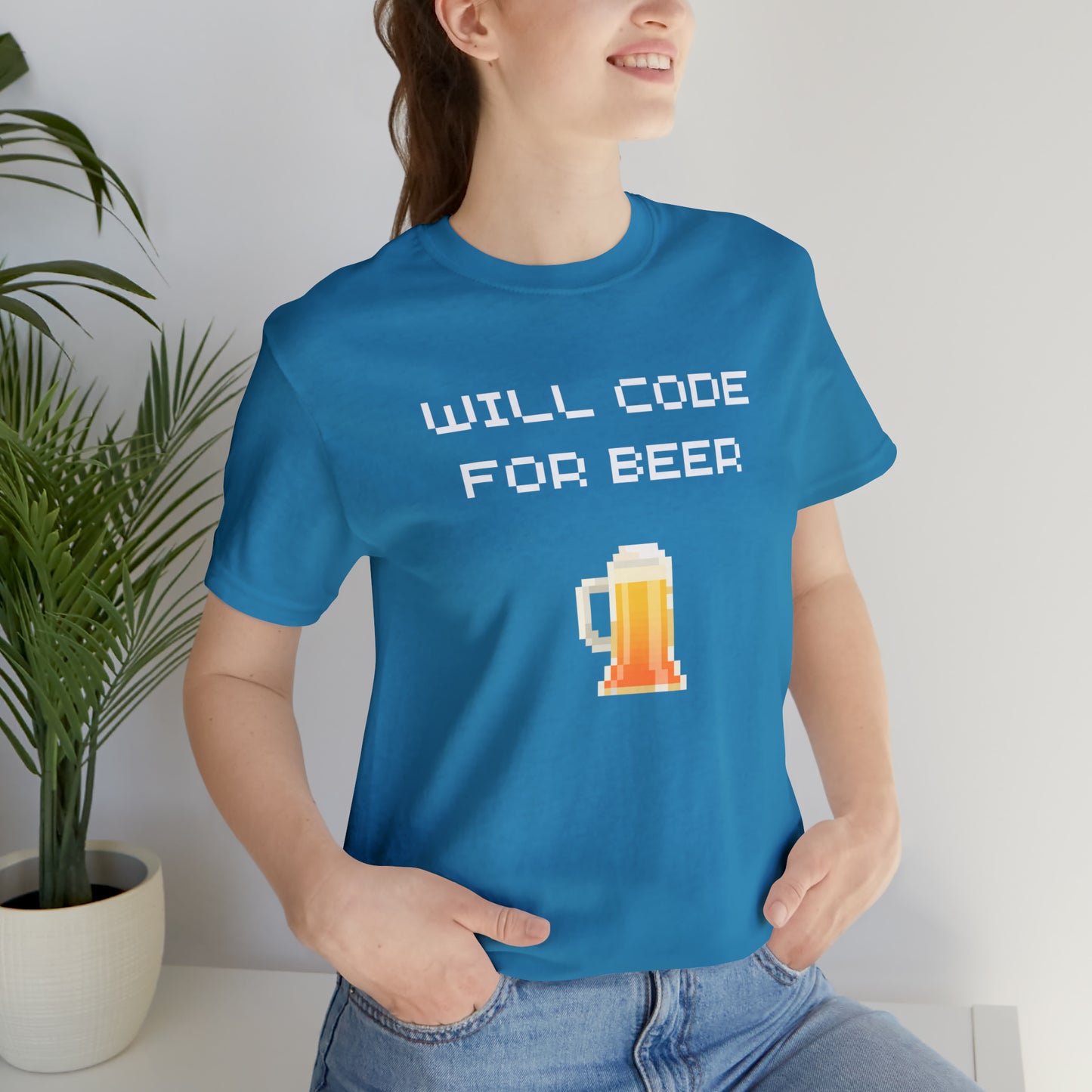 Will Code For Beer T-shirt With 8-bit Beer Graphic - variation 2