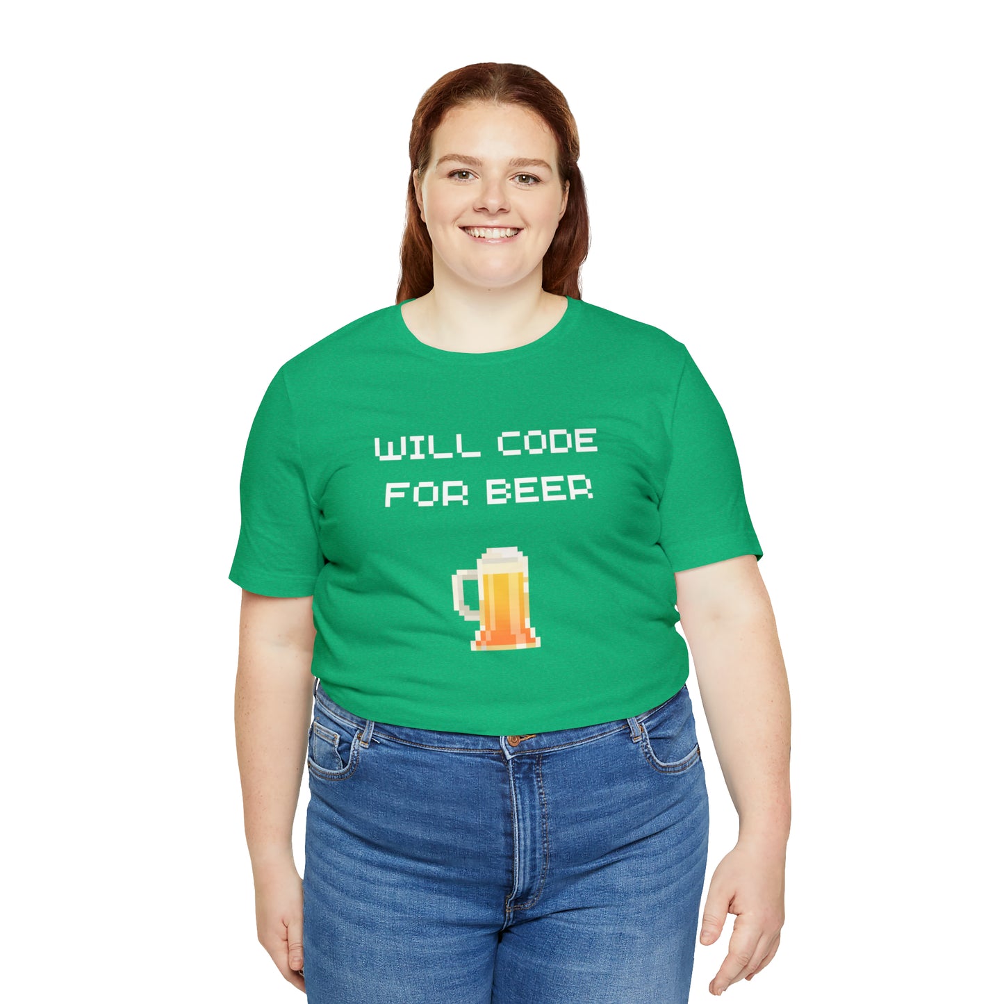 Will Code For Beer T-shirt With 8-bit Beer Graphic - variation 2