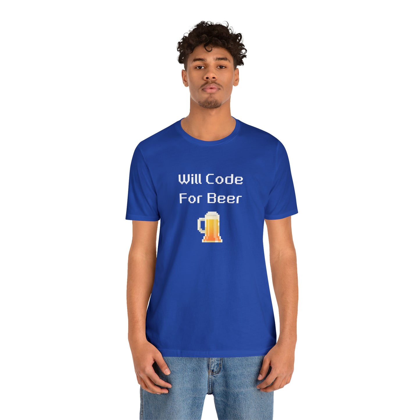 Will Code For Beer T-shirt With 8-bit Beer Graphic - variation 1
